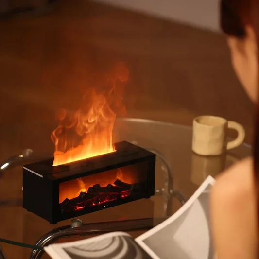 Élégant Diffuseur d'Huiles Essentielles Flamme 3D – Ambiance Feu de Cheminée